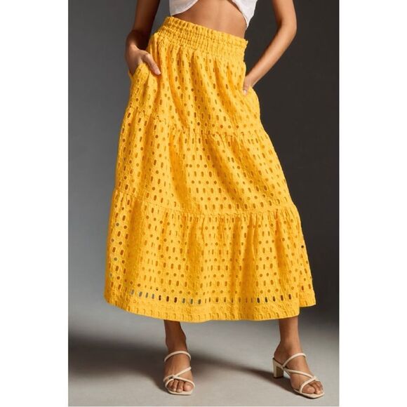 NEW Anthropologie Somerset Tiered A-Line Smocked Mango Eyelet Maxi Skirt X-Large - Picture 4 of 4